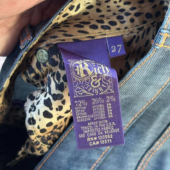 Rich & Rich Selvedge blue denim straight leg jeans with leopard print lining - Picture 4 of 8